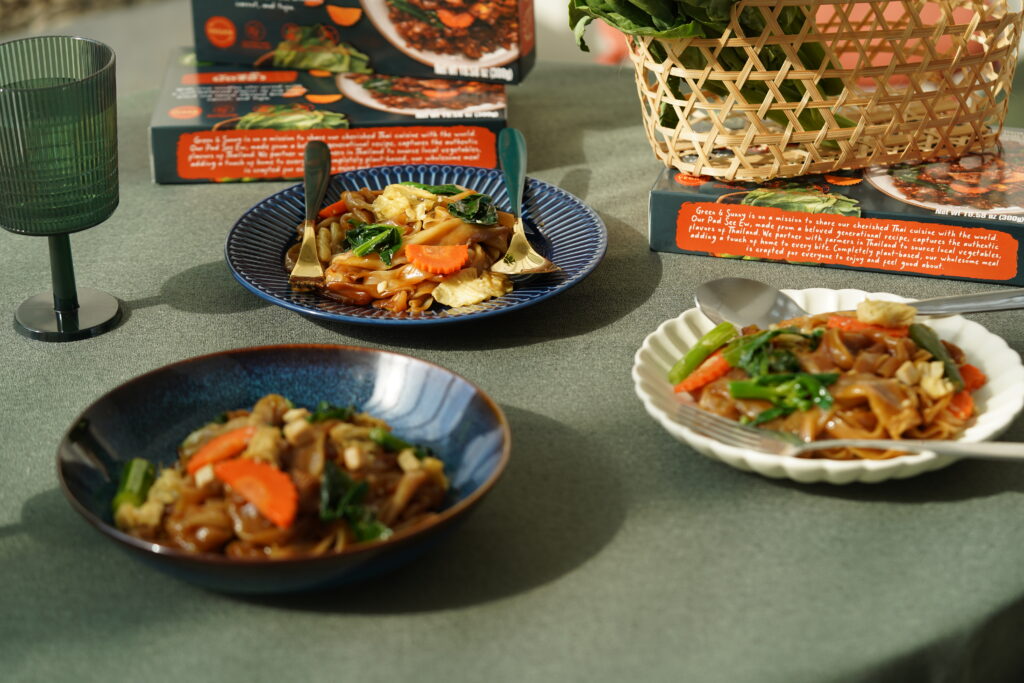 Pad See Ew and stir-fried vegetables made with local Thai ingredients